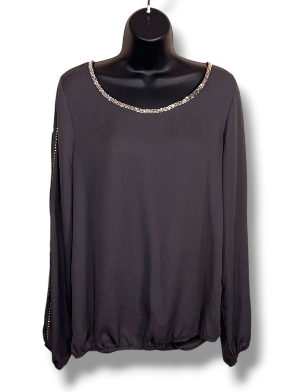 Medium Daytrip Grey Long Sleeve Blouse Silver Stud Accounts Open Accent